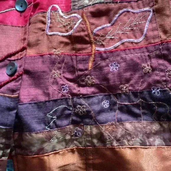 Indigo Moon Patcgwork Lion stitching Ling Sleeve Jacket Size Small Oversized Red - Picture 13 of 16